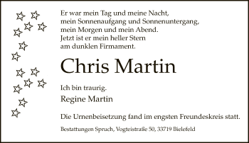 Traueranzeige von Chris Martin von Neue Westfälische