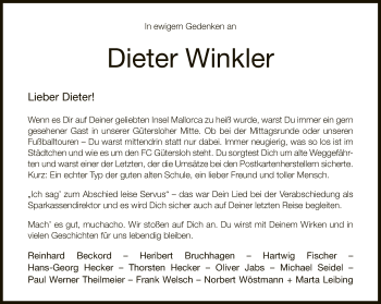 Traueranzeige von Dieter Winkler von Neue Westfälische