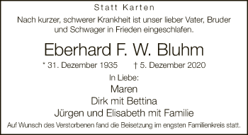 Traueranzeige von Eberhard F. W. Bluhm von Neue Westfälische