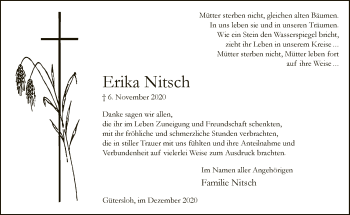 Traueranzeige von Erika Nitsch von Neue Westfälische