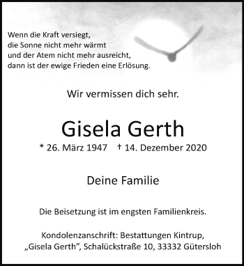 Traueranzeige von Gisela Gerth von Neue Westfälische