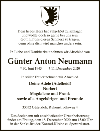Traueranzeige von Günter Anton Neumann von Neue Westfälische