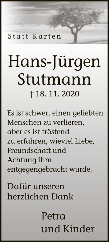 Traueranzeige von Hans-Jürgen Stutmann von Neue Westfälische