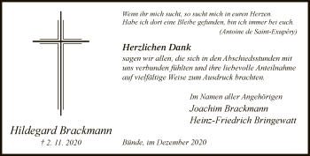 Traueranzeige von Hildegard Brackmann von Neue Westfälische