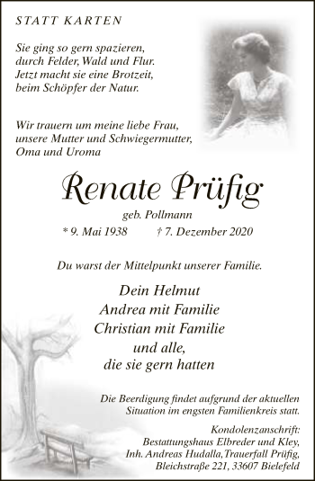 Traueranzeige von Renate Prüfig von Neue Westfälische