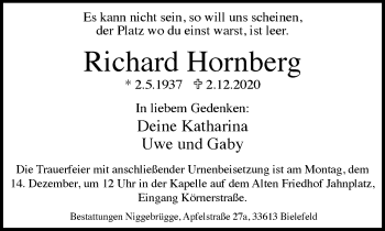 Traueranzeige von Richard Hornberg von Neue Westfälische