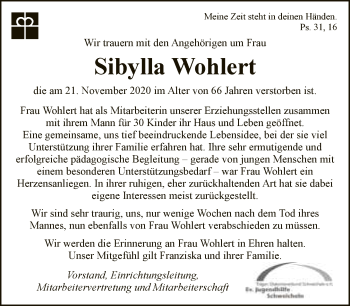 Traueranzeige von Sibylla Wohlert von Neue Westfälische