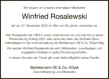 Traueranzeige von Winfried Rosalewski von Neue Westfälische