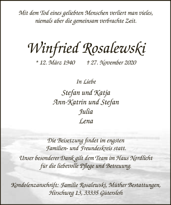 Traueranzeige von Winfried Rosalewski von Neue Westfälische
