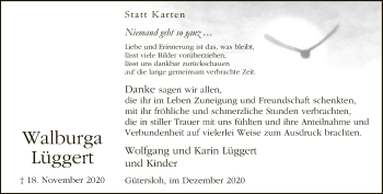 Traueranzeige von Wlaburga Lüggert von Neue Westfälische