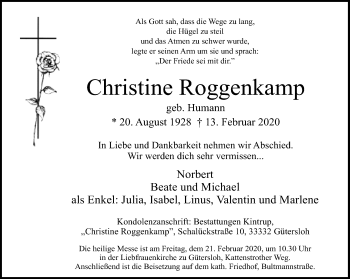 Traueranzeige von Christine Roggenkamp von Neue Westfälische