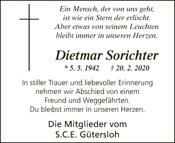 Traueranzeige von Dietmar Sorichter von Neue Westfälische