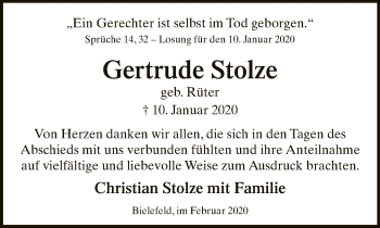 Traueranzeige von Gertrude Stolze von Neue Westfälische