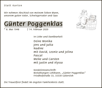 Traueranzeige von Günter Poggenklas von Neue Westfälische