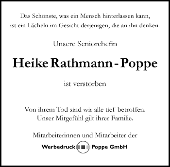 Traueranzeige von Heike Rathmann-Poppe von Neue Westfälische