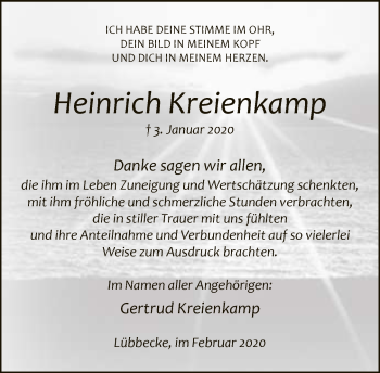 Traueranzeige von Heinrich Kreienkamp von Neue Westfälische