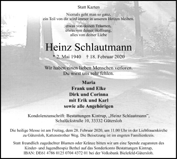 Traueranzeige von Heinz Schlautmann von Neue Westfälische