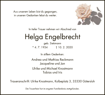 Traueranzeige von Helga Engelbrecht von Neue Westfälische