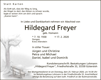 Traueranzeige von Hildegard Freyer von Neue Westfälische