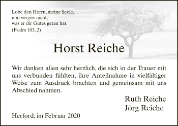 Traueranzeige von Horst Reiche von Neue Westfälische