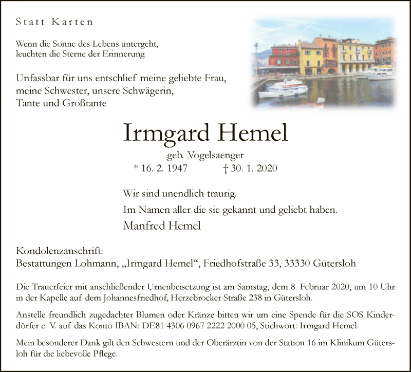  Traueranzeige für Irmgard Hemel vom 03.02.2020 aus Neue Westfälische