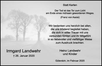 Traueranzeige von Irmgard Landwehr von Neue Westfälische