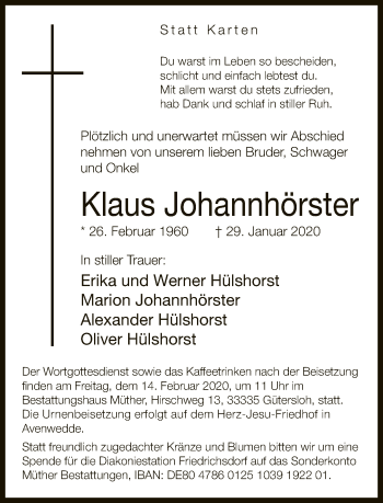 Traueranzeige von Klaus Johannhörster von Neue Westfälische