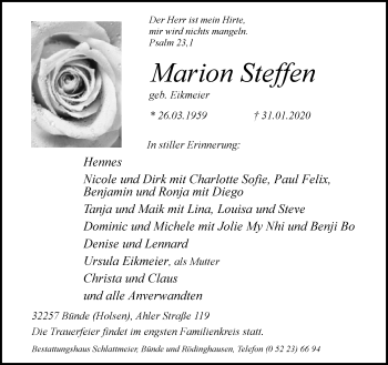 Traueranzeige von Marion Steffen von Neue Westfälische