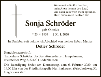 Traueranzeige von Sonja Schröder von Neue Westfälische