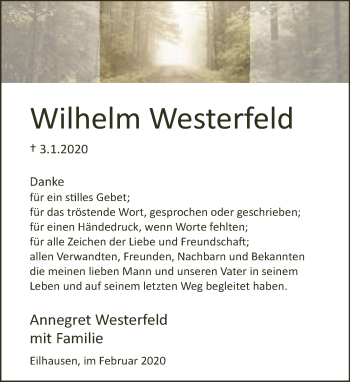 Traueranzeige von Wilhelm Westerfeld von Neue Westfälische