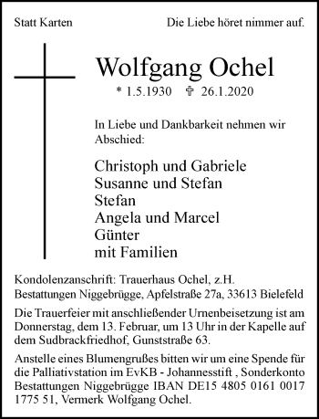 Traueranzeige von Wolfgang Ochel von Neue Westfälische
