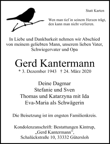 Traueranzeige von Gerd Kantermann von Neue Westfälische