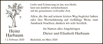 Traueranzeige von Heinz Harbaum von Neue Westfälische