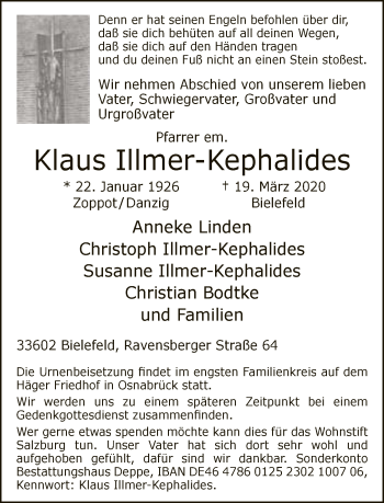 Traueranzeige von Klaus Illmer-Kephalides von Neue Westfälische