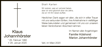 Traueranzeige von Klaus Johannhörster von Neue Westfälische