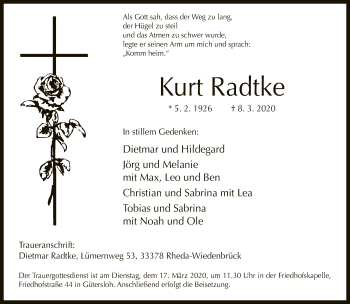 Traueranzeige von Kurt Radtke von Neue Westfälische