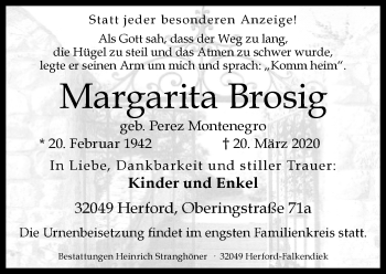 Traueranzeige von Margarita Brosig von Neue Westfälische