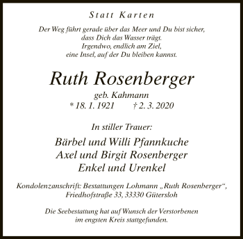 Traueranzeige von Ruth Rosenberger von Neue Westfälische