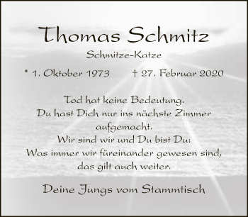 Traueranzeige von Thomas Schmitz von Neue Westfälische