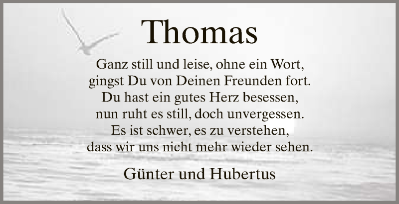  Traueranzeige für Thomas Schmitz vom 03.03.2020 aus Neue Westfälische