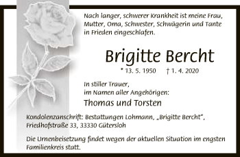 Traueranzeige von Brigitte Bercht von Neue Westfälische