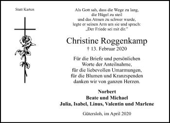 Traueranzeige von Christine Roggenkamp von Neue Westfälische