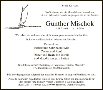 Traueranzeige von Günther Mischok von Neue Westfälische