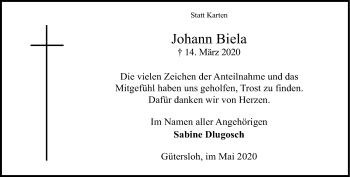 Traueranzeige von Johann Biela von Neue Westfälische