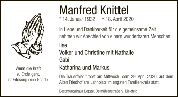 Traueranzeige von Manfred Knittel von Neue Westfälische