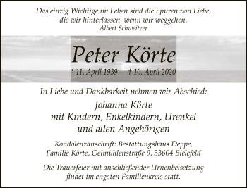 Traueranzeige von Peter Körte von Neue Westfälische