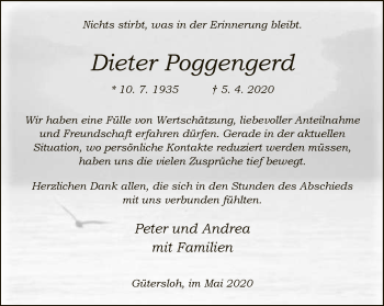 Traueranzeige von Dieter Poggengerd von Neue Westfälische