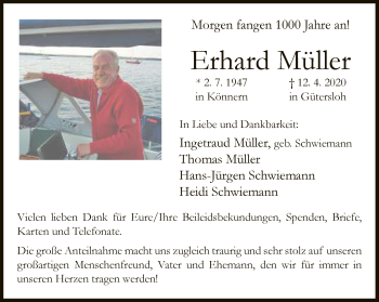 Traueranzeige von Erhard  Müller von Neue Westfälische