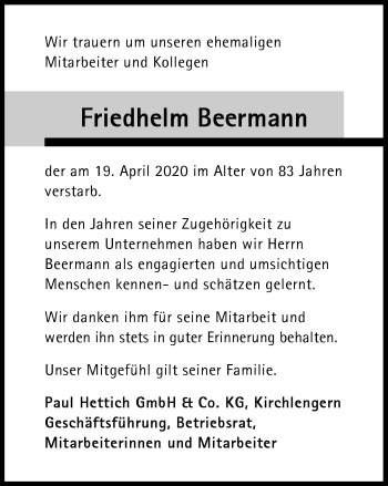 Traueranzeige von Friedhelm Beermann von Neue Westfälische