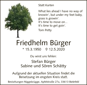 Traueranzeige von Friedhelm Bürger von Neue Westfälische